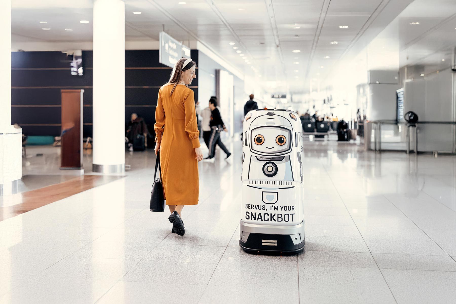 The service robot “Jeeves” provides passengers with snacks and drinks.